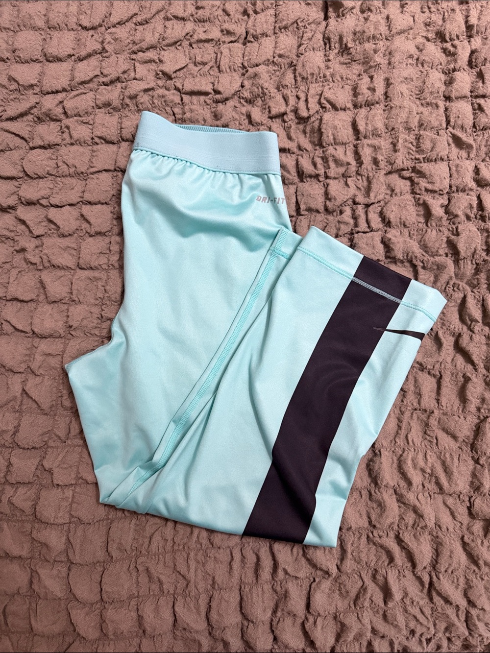 Nike dri fit Teal Athletic Leggings with Black Stripe - Youth